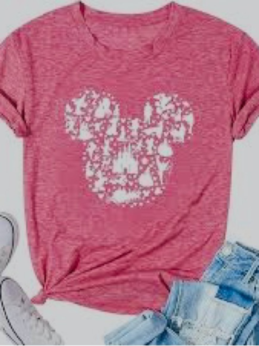 Disney-Inspired Floral Mickey Mouse Graphic Tee | Women’s Medium | Pink